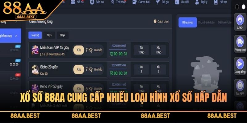 Xổ số 88AA cung cấp nhiều loại hình xổ số hấp dẫn